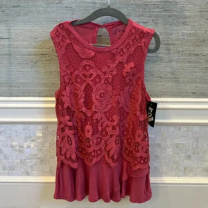 NWT new art class girls medium bright hot pink lace swingy top 7/8 sleeveless